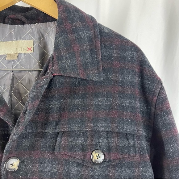Vintage Utex XL Wool Plaid Shirt Jacket Button Up Quilted Chore Shacket Cabin - Picture 12 of 12